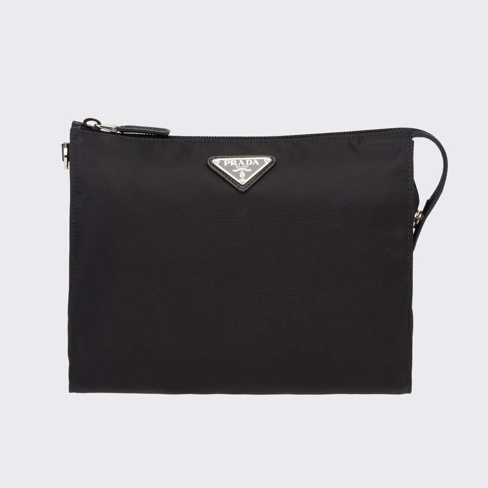 Prada Black Nylon and Saffiano leather necessaire tech pouch toiletry bag 2NE789